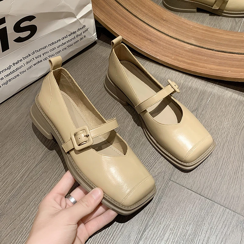 

Large Women's Shoes Fat Feet French Vintage Single Shoes Spring/Summer New Square Headed Straight Line with Mary Jane Shoes 42