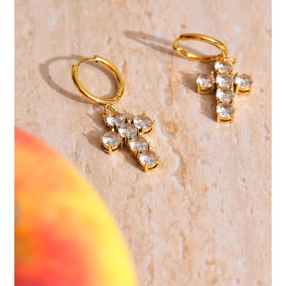 Yhpup Cross Drop Hoop Earrings