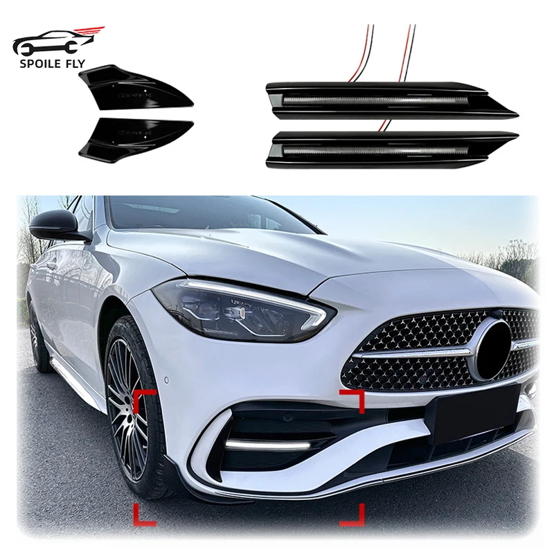 2022 To Up Per Mercedes Benz Classe C W206 C200 C300 C43 Amg Brabus Car Front Corner Paraurti Lip Spoiler Light Frames Copertura Della Lampada