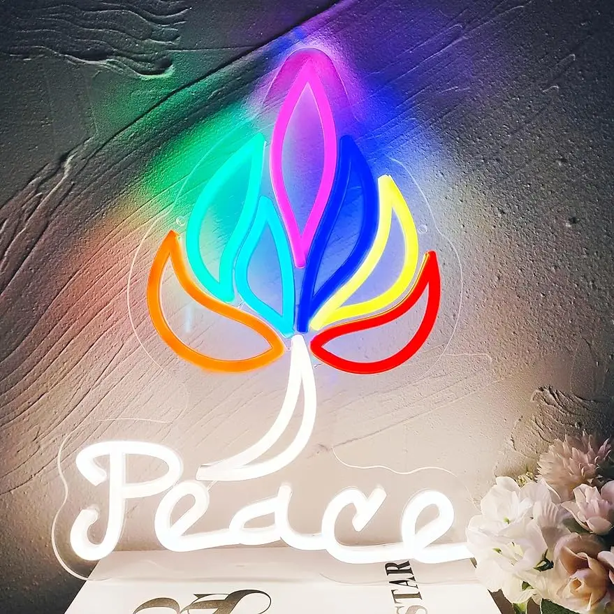 

Peace Neon Sign for Yoga Room Wall Decor LED Neon Light for Office Gym Bedroom Yoga Studio Birthday Gift for Yoga Lover