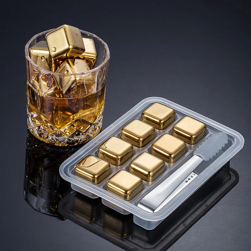 

Stainless Steel Gold Ice Cube Set Beer Red Wine Coolers Reusable Chilling Stones Vodka Whiskey Keep Drinks Cold Bar Bucket Tools