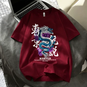 Legend Of The Tokyo Dragon Prints T-Shirts Womens Cotton Summer Oversized Tops O-Neck Short Sleeve T Shirt Street Soft Clothes