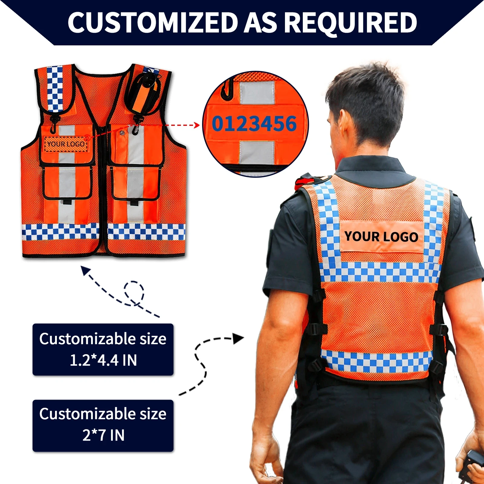 Police Reflective Vest High Visibility Reflective bonded multiple pockets Vest Mens Construction Worker Night Runner Safety Vest