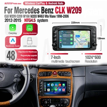 AUTOTOP Pantalla de radio para coche con sistema Linux de 7 pulgadas para Mercedes Benz CLK W209 C209 W168 W203 W463 Vito 1998-2006, CarPlay inalámbrico, Android Auto, radio para coche, pantalla táctil, monitor multimedia, navegación GPS, unidad principal estéreo, WiFi 1