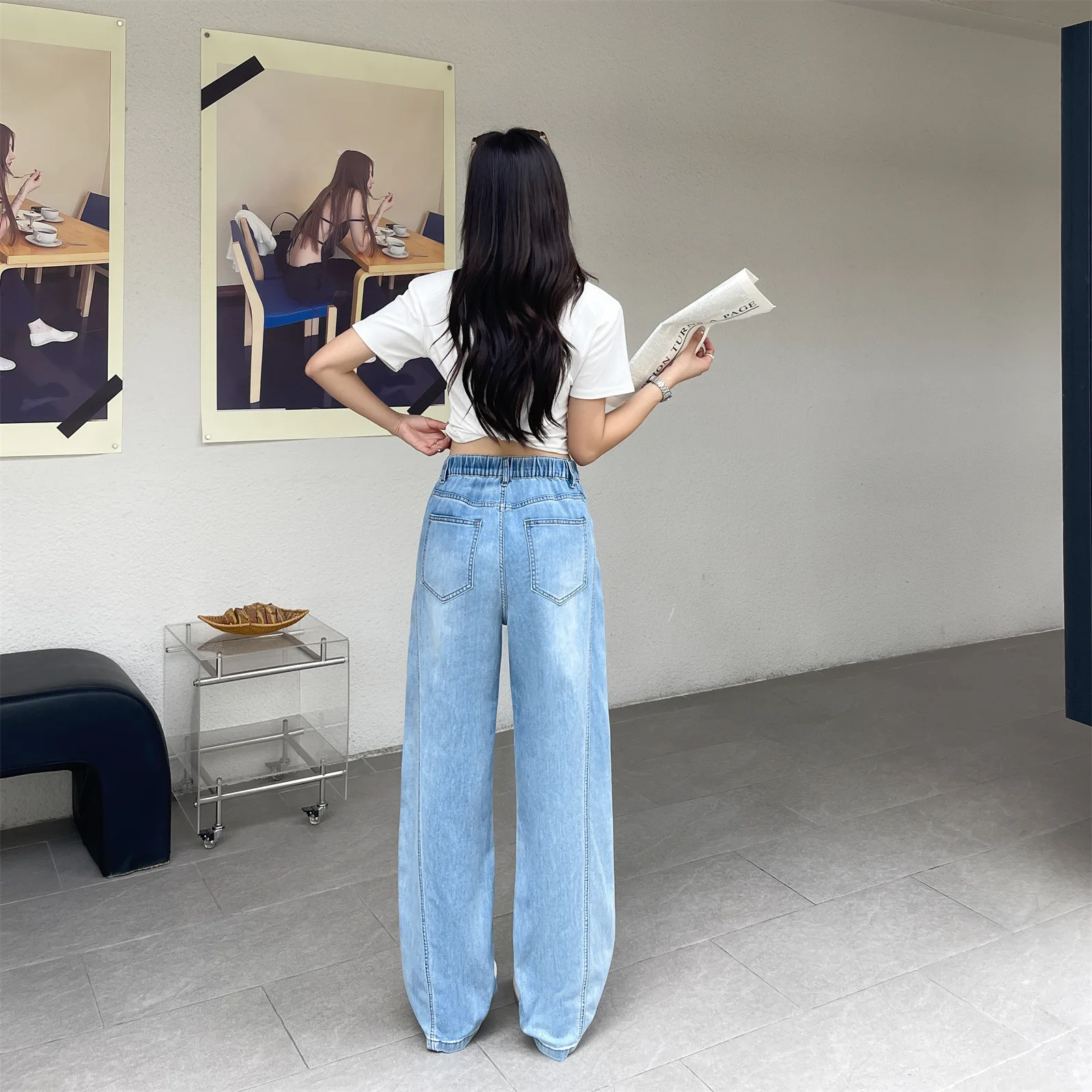 Jean slim taille haute élastique pour femmes rondes, coupe incurvée, été 2026, modèle 302