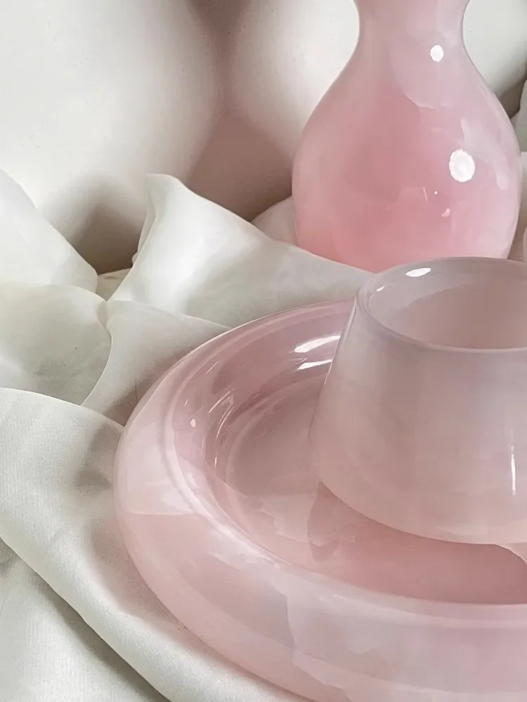 Modern Light Luxury Marble Stone Round Tray ART Photographic Prop Living Room Decoration Perfume Jewelry Pink Onyx Storage Tray 3