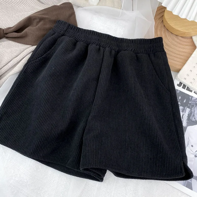 DAYIFUN-Oversized Corduroy Shorts for Women High Waisted Wide Leg Pants Casual Short Pants Lady Monochromatic Autumn Winter 2024
