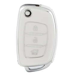 Premium 3 - Button Soft Car Key Case Cover (White silver)