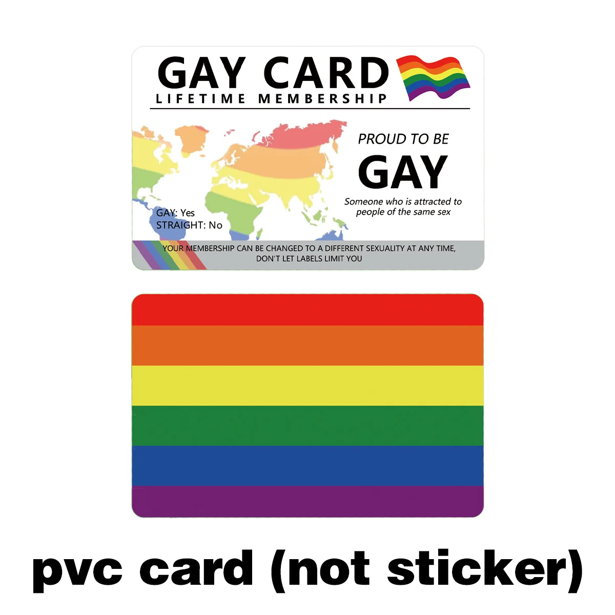 Gay Pride Lifetime Membership Card PVC Rainbow Stripes Double-Sided Glossy Non-Stick Rectangular Decor Sign for Pride Events
