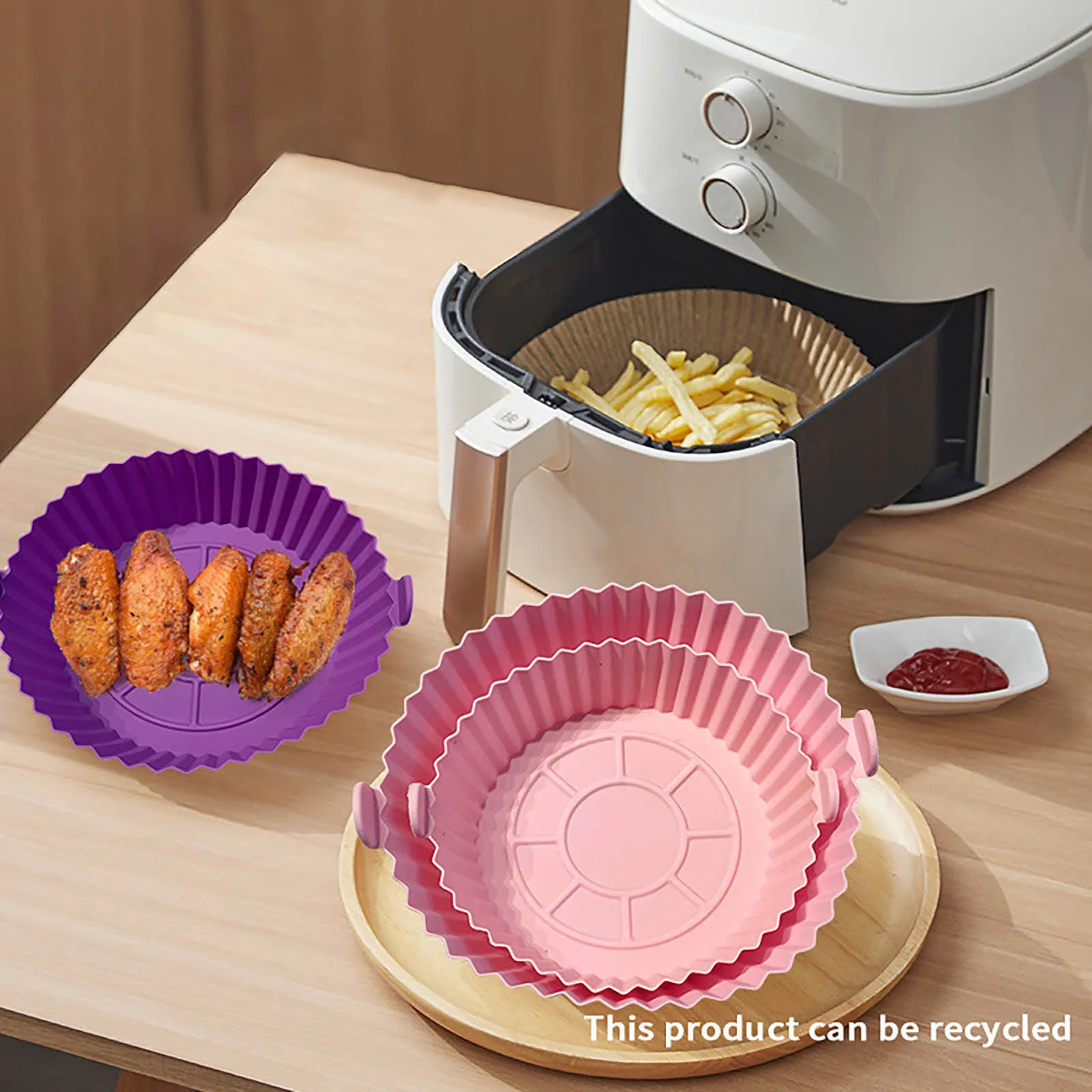 Reusable Non-Stick Air Fryer Silicone Liners Round Air Fryer Silicone Baking Tray 