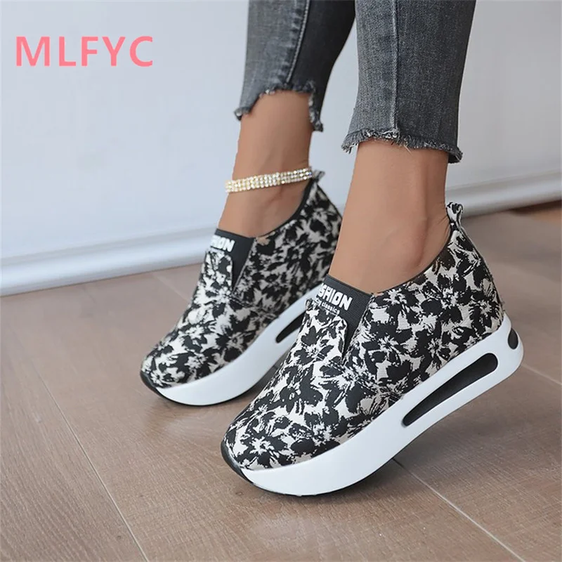 Women's Spring New Casual Female Singles Round Toe Wedge Heels Elevated Casual Ladies Shoes Simple Shoes Mujer