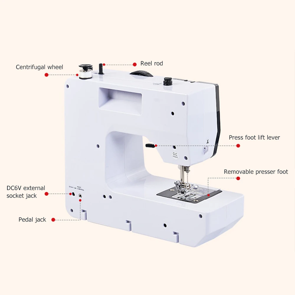 Portable Sewing Machine for BeginnersSmall Home Electric Repair Kit with 12 Stitch Presser Foot Pedal White 2