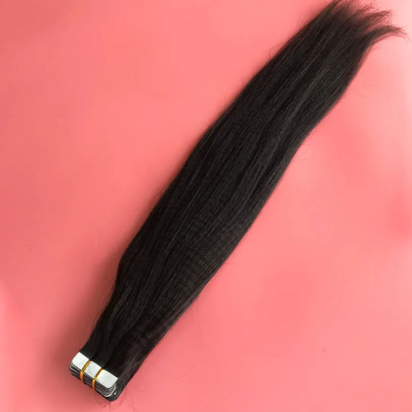 Skin Weft Malaysian Hair Yaki Straight Human Hair Tape In Extensions 40 Pieces Per Pack 8-30inch Black Brown