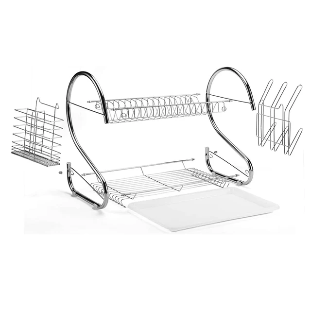 2 Tiers Edény Szárító Állvány Csatorna Tartó Tároló Polc Konyha Szervező Mosogató Lefolyó Vágólap - Image 4
