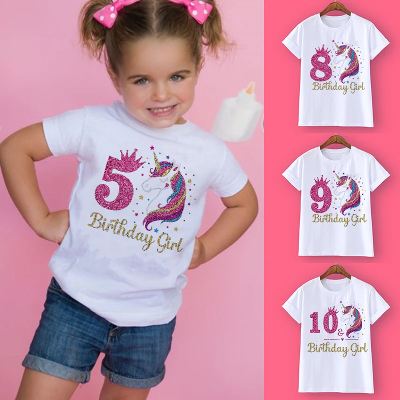 Unicorn Birthday Shirt 1-12 Birthday T-Shirt  Wild Tee Girls Party T Shirt Unicorn Theme Clothes Kids Gifts  Fashion Tops Tshirt jordan t shirt