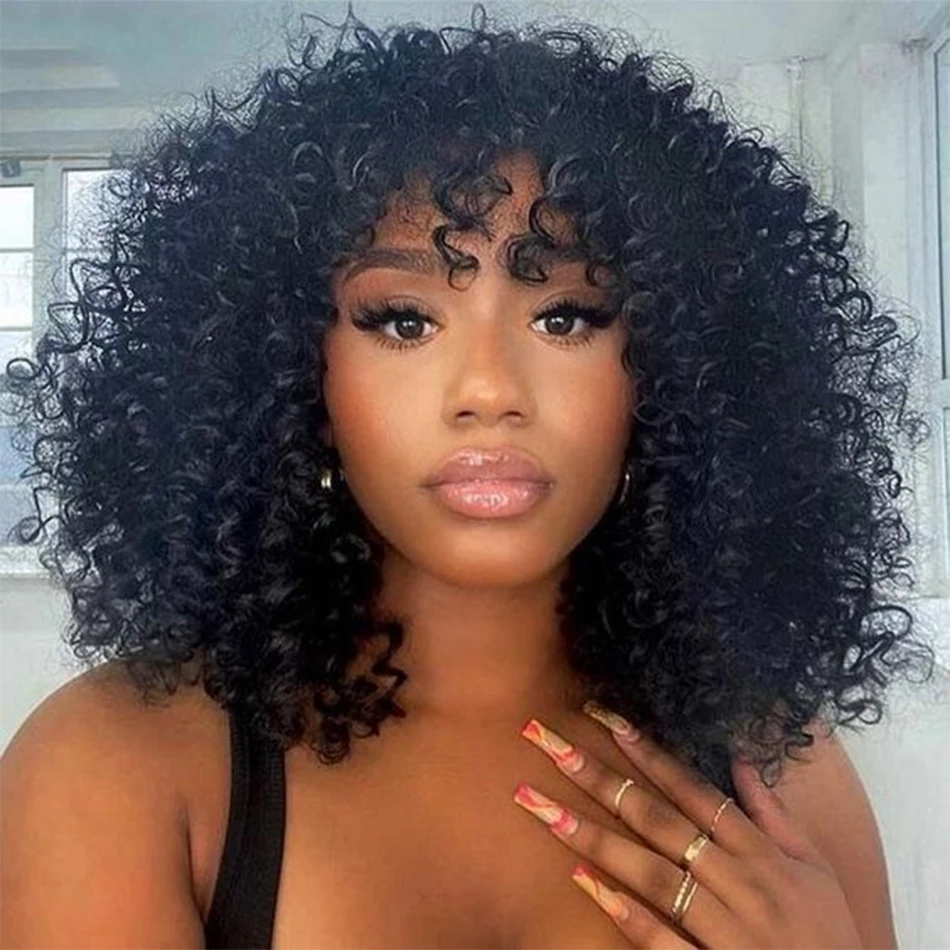 

12A Short Curly Pixie Cut Bob Human Hair Wig With Bangs Honey Blonde Red Burgundy Ombre Color Full Machine Wigs For Black Women