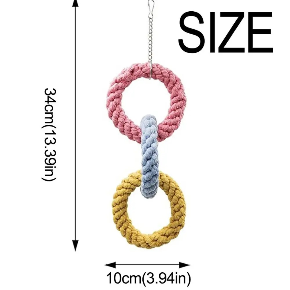 DIY Hamster Climbing Rope Toys Handcrafted Colorful Bird Rope Swing Triple Ring Cotton Rope Hanging Swing Cage Teething