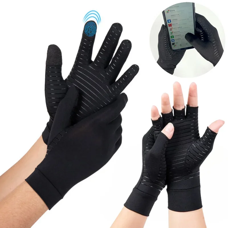 Copper Compression Arthritis Gloves Touchscreen Tips Relief for Hand Pain Carpal Tunnel Rheumatoid Inflammation Tendonitis 1Pair