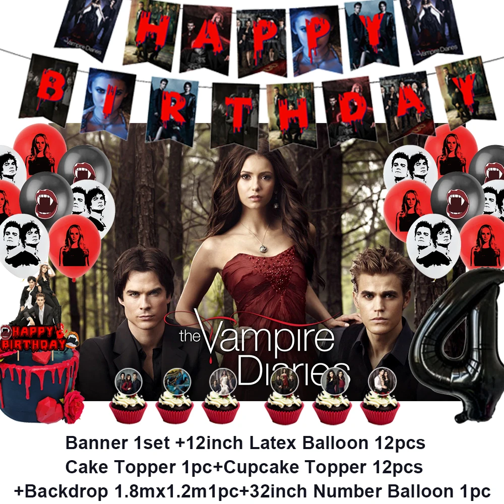 The Vampireing Diaries Theme Hintergrund Happy Birthday Party Dekoration Zubehör Kuchen Topper Banner Ballon Set Kinder Geschenk – Detail 8
