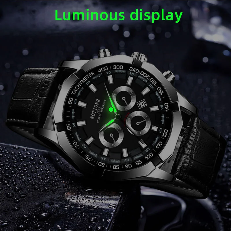 NOTIONR Fashion Men's  Watches Luxury Brand Men Business Waterproof Leather Quartz Watch Man Casual Luminous Clock montre homme