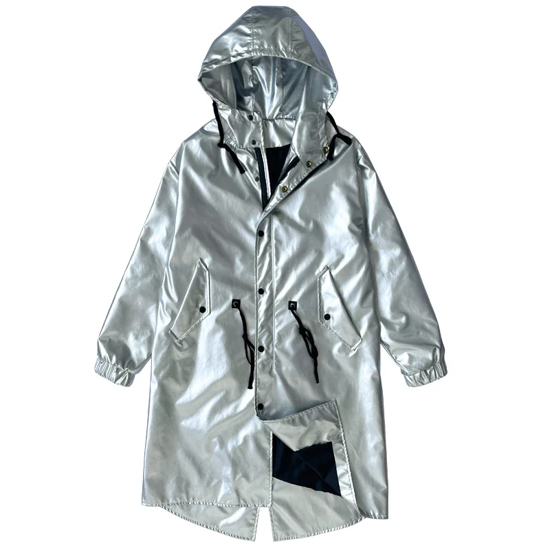 Autumn and Winter New Windbreaker Men's Long Coat Night Show Bright Face Cool Windbreaker Hoodie Long Jackets for Men Warmth Coat Waterproof Windbreaker Jacket Casual Men Jacket Outdoor Jackets