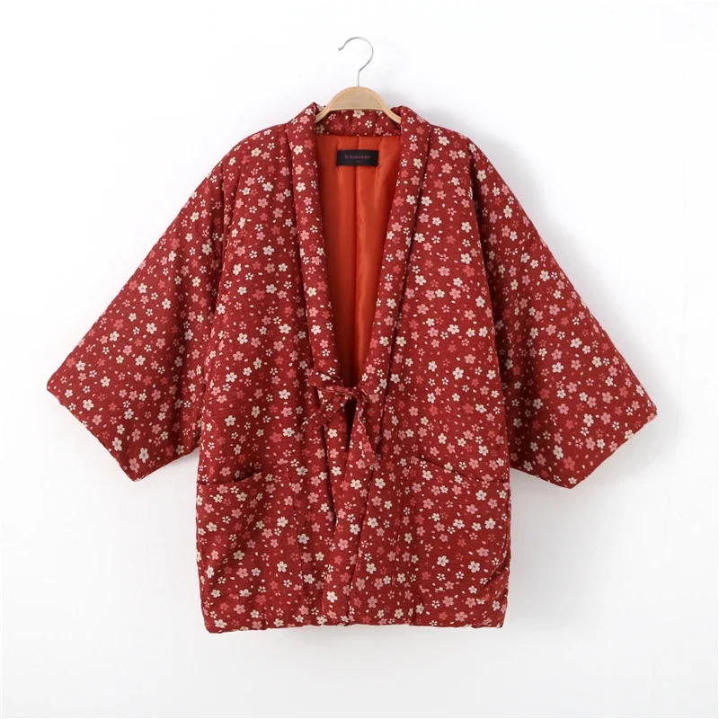 Hanten Jacket Women Japan Style Winter Kimono Cardigan Cotton Femme Yukata Vintage Folk Style Asian Clothes Pajamas Ladies