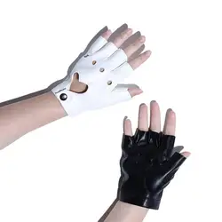 Hip Hop Elegant For Girls Heart Hollow Black White Women Gloves Korean Anime Mittens Half Finger Gloves PU Leather