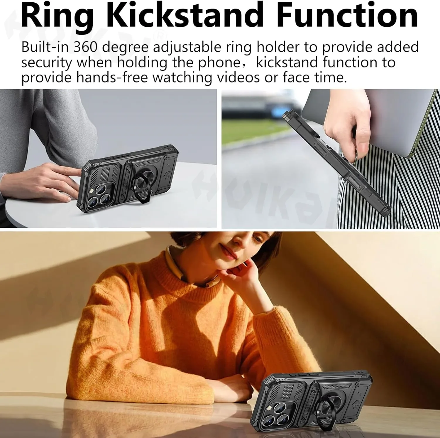Premium Shockproof Wallet Case with Card Holder & Magnetic Rotating Kickstand