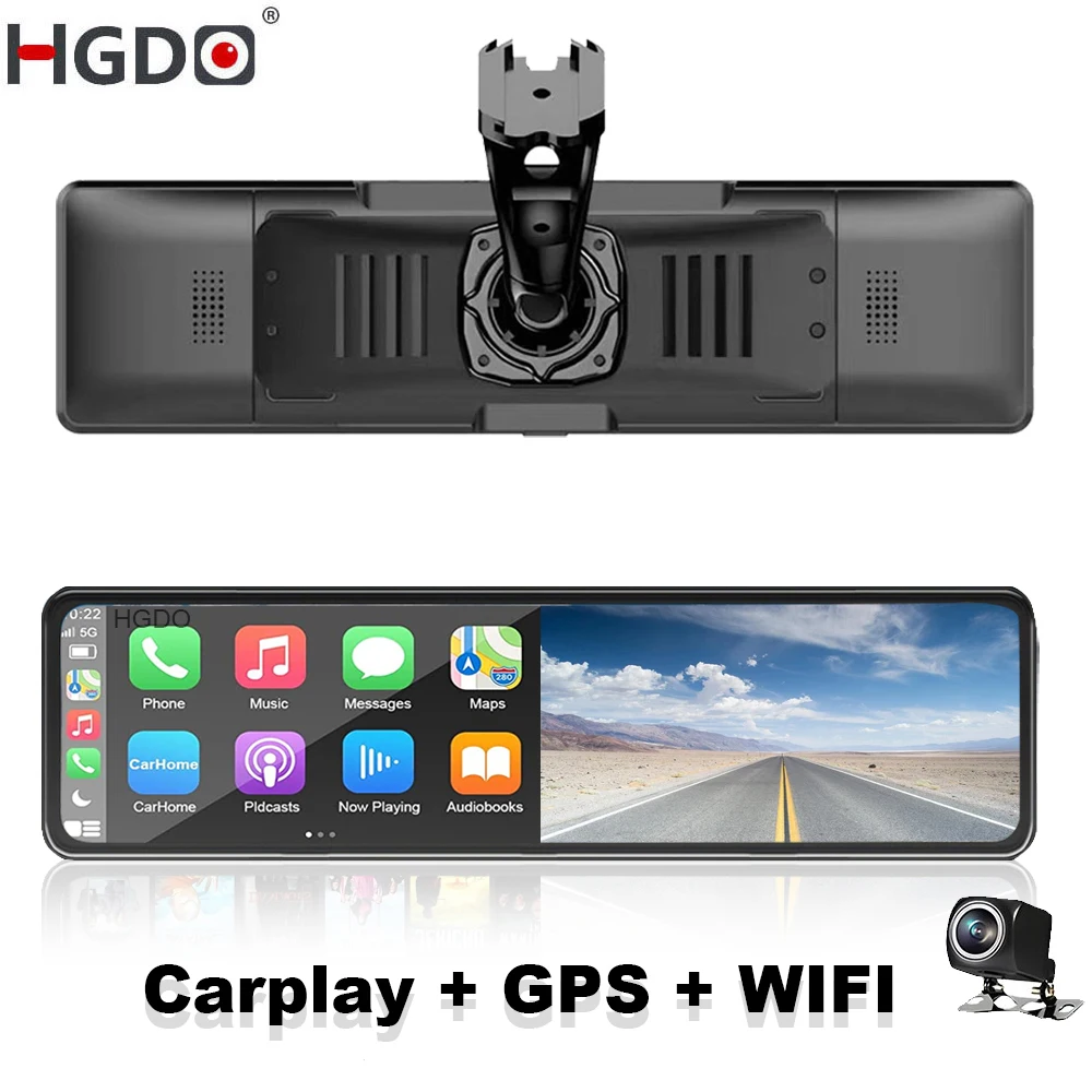 HGDO T160 4K Dash Cam Carplay Android Auto Dvr Rearview Mirror GPS Video Recorder WIFI FM Car Camera Siri Voice Registra Mount