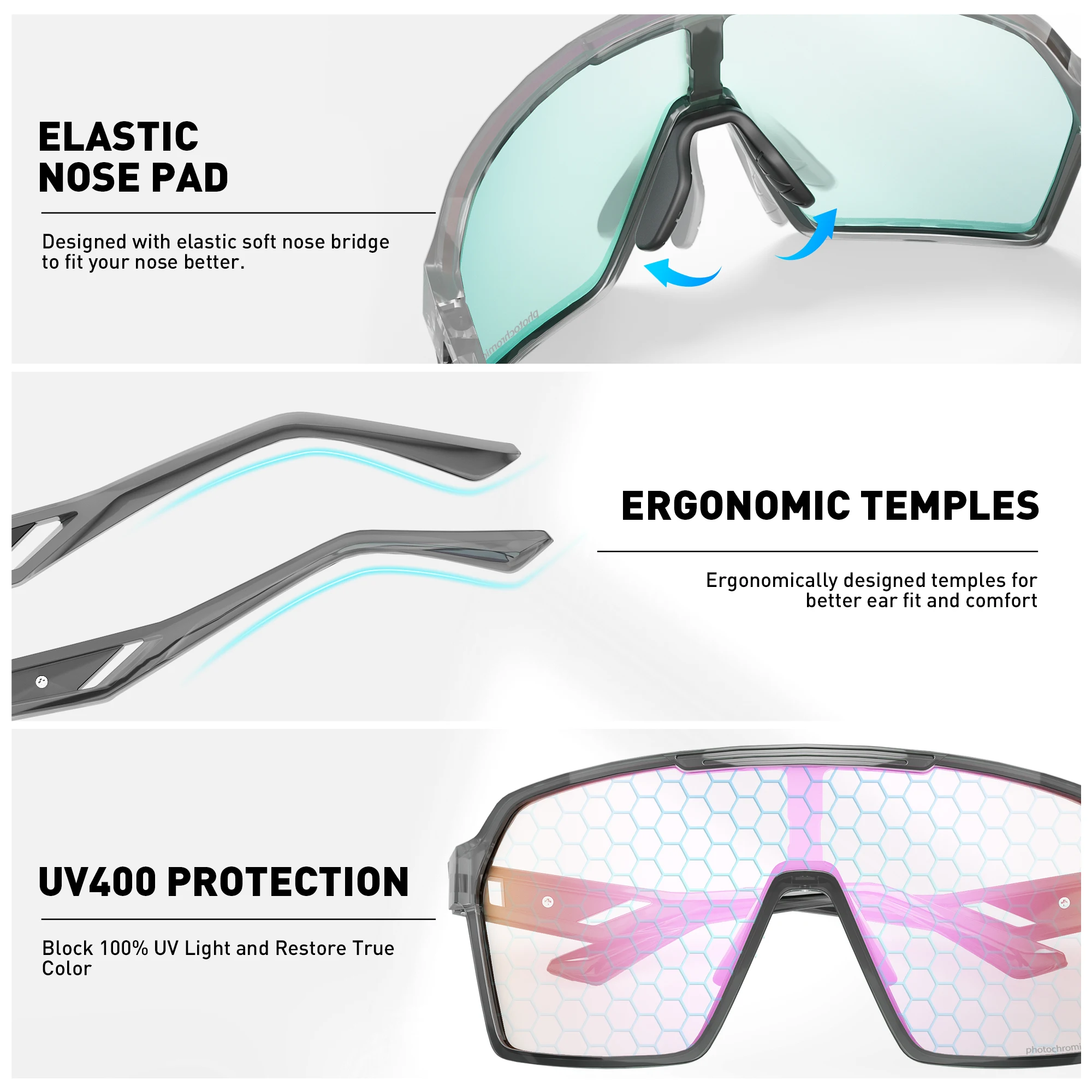 SCVCN Cycling Photochromic Sunglasses Men Women Outdoor Sports Running Glasses UV400 MTB Road Bike Eyewear Driving Hiking