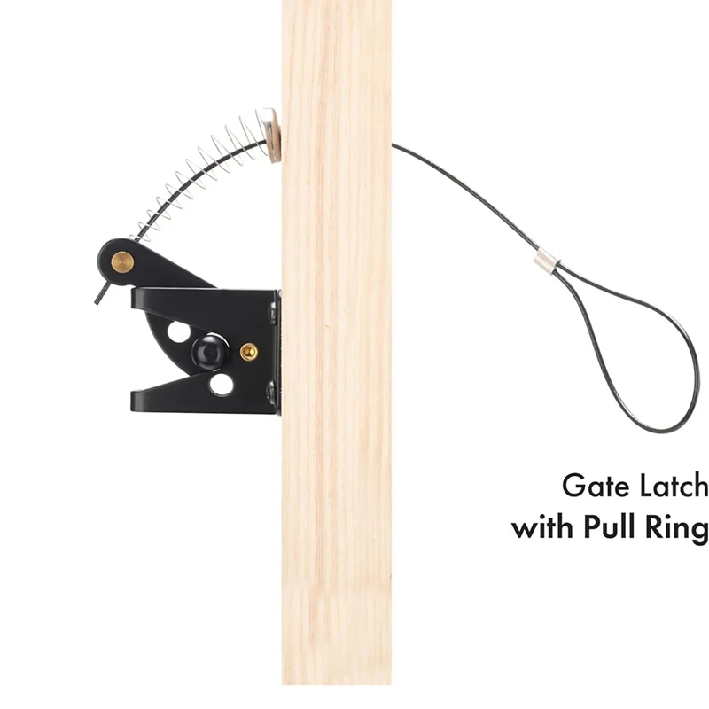 Self Locking Gate Latch For Wooden Fence Heavy Duty, Steel Spring Cable Pull String Gate Hardware Lock For Garden