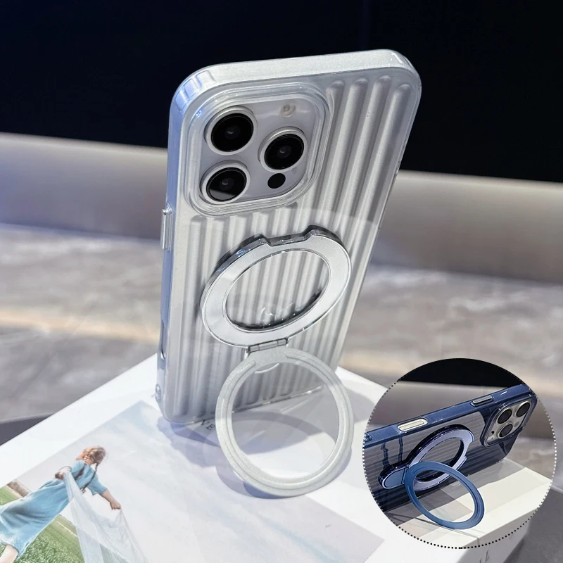 Corrugated Magnetic Folding Stand Holder Case with Stripe Design