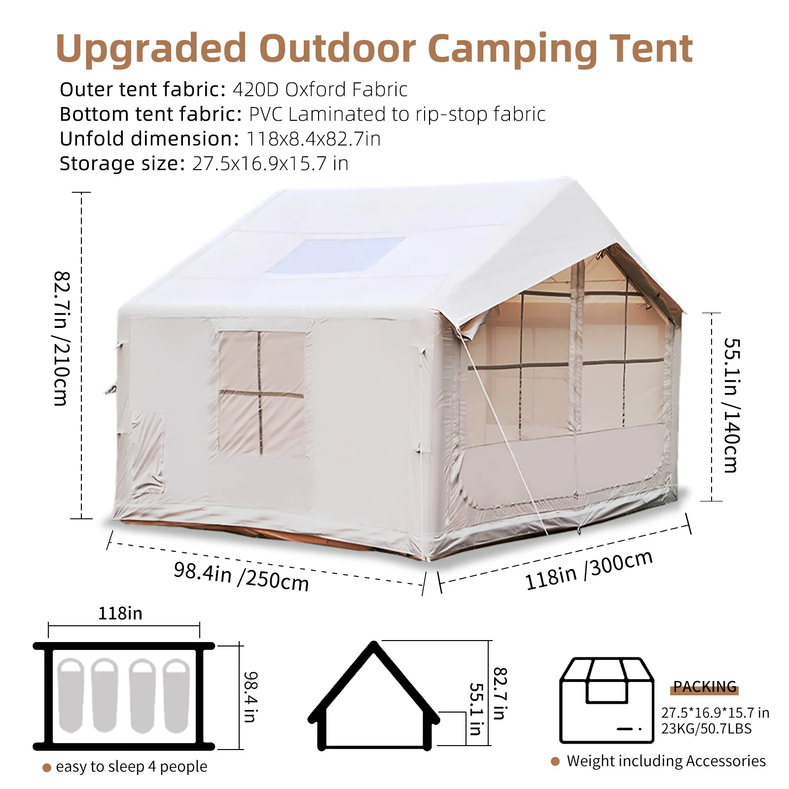 6-8 Person Inflatable Tent for Camping Easy Setup 80.73 Square Feets 4 Season Inflatable Tent with Stove Jack camping tent