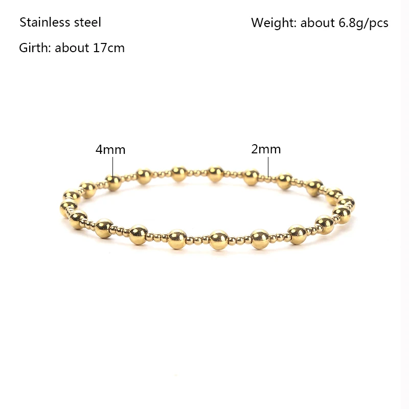 Stainless Steel Smooth Ball Mini Beaded Elastic Bracelet for Women