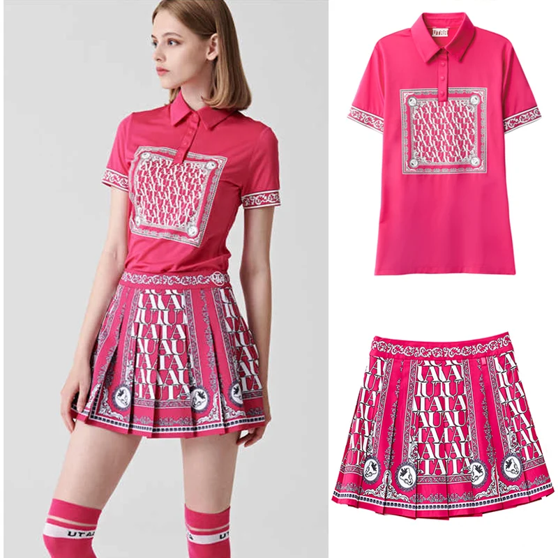Golf Apparel Women's Set Printed T shirt and Short Skirt Versatile Fit
