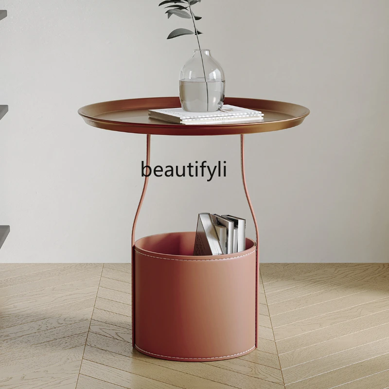 

Italian Sofa Side Table Living Room Balcony Storage Small round Table Bedroom Bedside Table Storage Corner Table