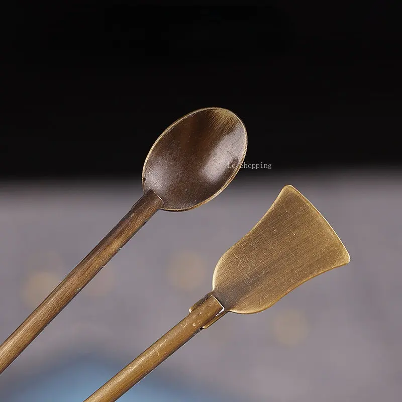 Antique Two-Piece Set of Incense Spoon Incense Shovel Brass Tools DIY Household Indoor Seal Extension Tools