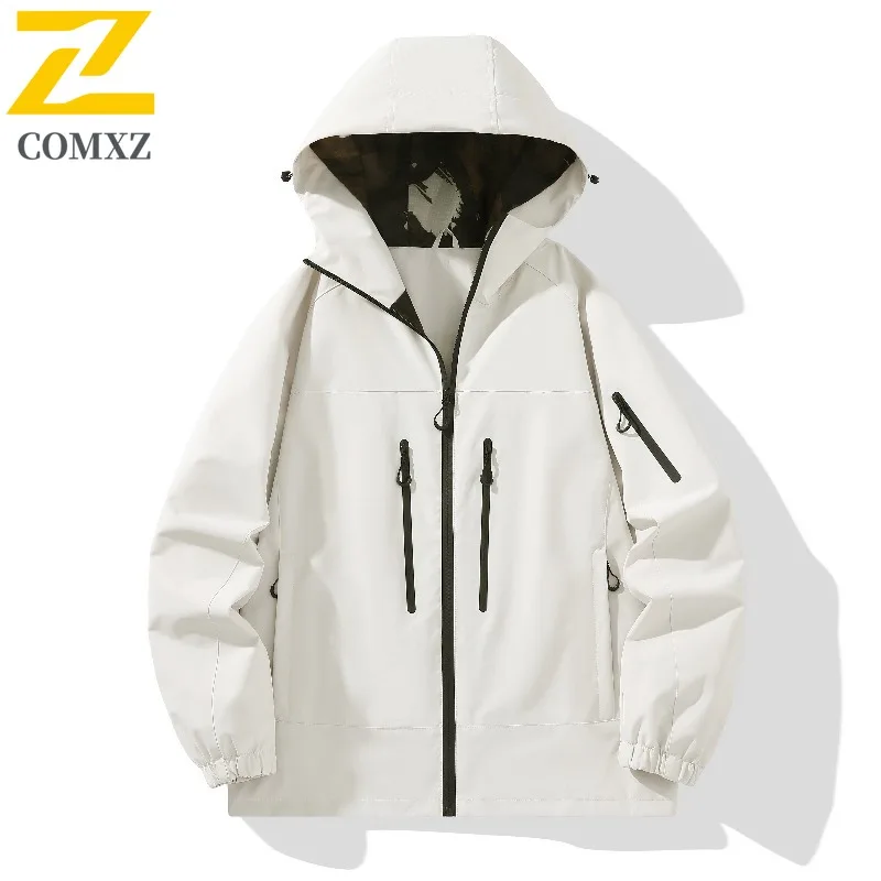 COMXZ Outdoor Mens Jacket 2025 Hooded Cold Resistant Warm Parka Minimalist Comfortable Travel Lightweight Winter Windbreaker