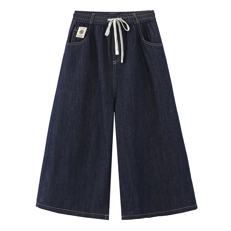 Pantalon Capri en jean rétro grande taille été 2026, taille élastique, coupe ajustée, polyvalent, décontracté, pour femmes aux courbes généreuses 476