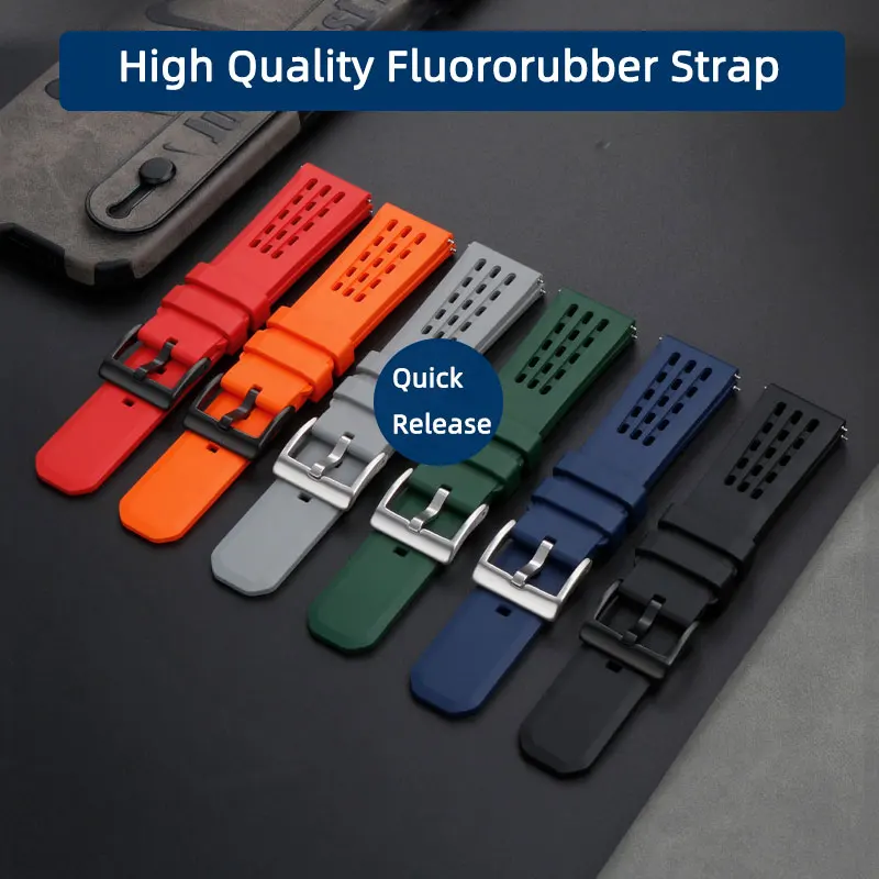 

20mm 22mm Premium-Grade Porous Structure Quick Release Fluorine Rubber Watch Strap New Design FKM Band for IWC Omega Tissot