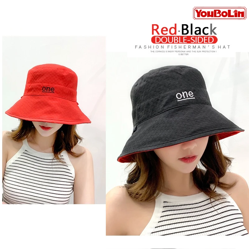Womens ‘ONE‘ Letter Embroidery Double-Sided Cotton Bucket Hat S35f5150a2eb34559981b524ad7ef0db7n