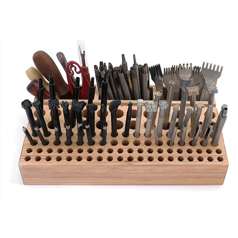98 Holes Leather Craft Tool Wood Rack Wooden Punch Tool Stand Holder Organizer DEWIN Leather Craft Tool Rack 