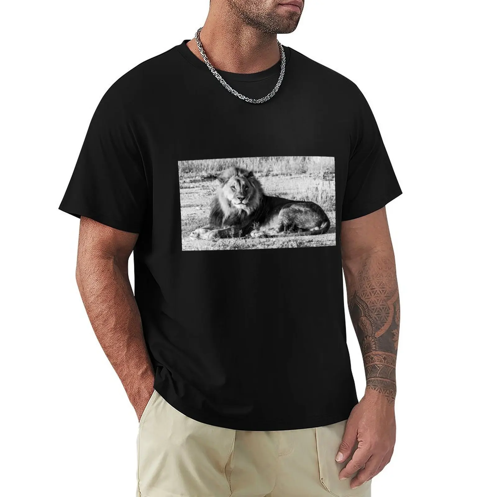 

Сидение льва. Футболка, винтажная одежда, летняя одежда, цвет черный/белый