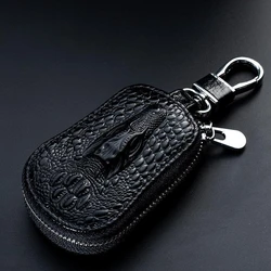 Premium Leather Key Holder and Organizer Pouch with Zipper Closure (Single Layer -Black)