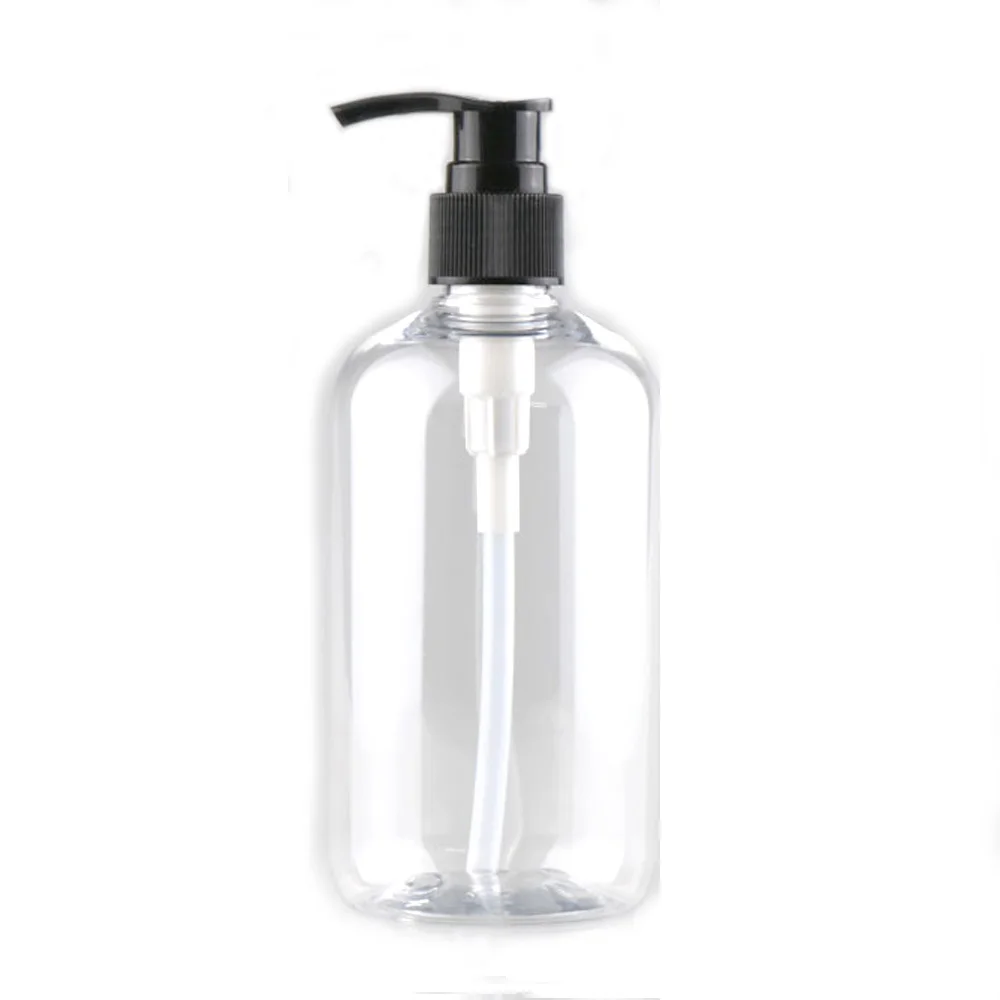 300ml transparency color Refillable Squeeze plastic lotion bottle with black pump sprayer PET Plastic Portable lotion Bottle