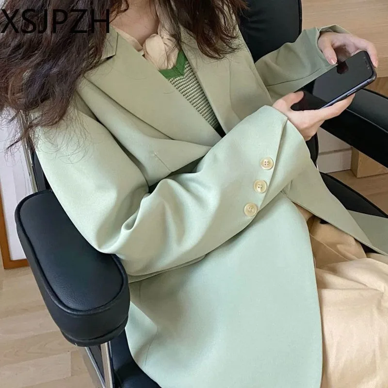 

2024 Autumn New Tops Loose Office Lady Blazers Fashion Lapel Button Spliced Solid Color Casual Blazer Women's Clothing Versatile
