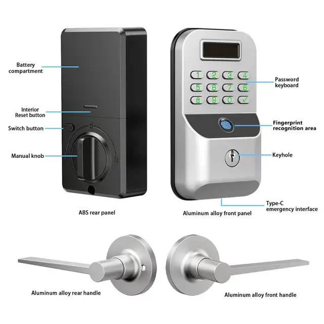 CDOK K9F fingerprint lock, Tuya version, fingerprint password APP unlocking, support remote password, black / silver 5