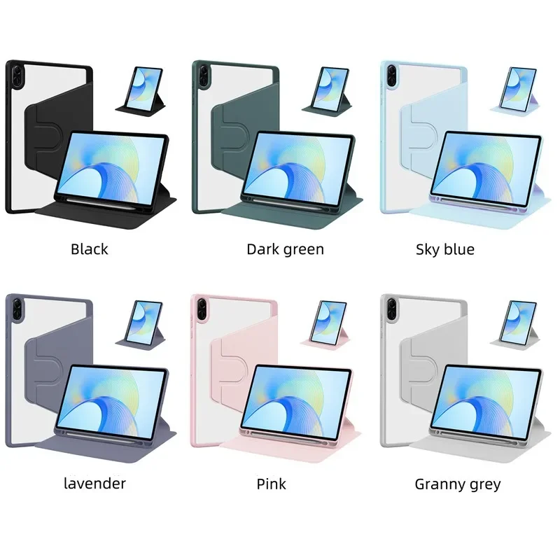 Versatile 360 Rotating Stand Tablet Case with Acrylic Back and Pencil Holder