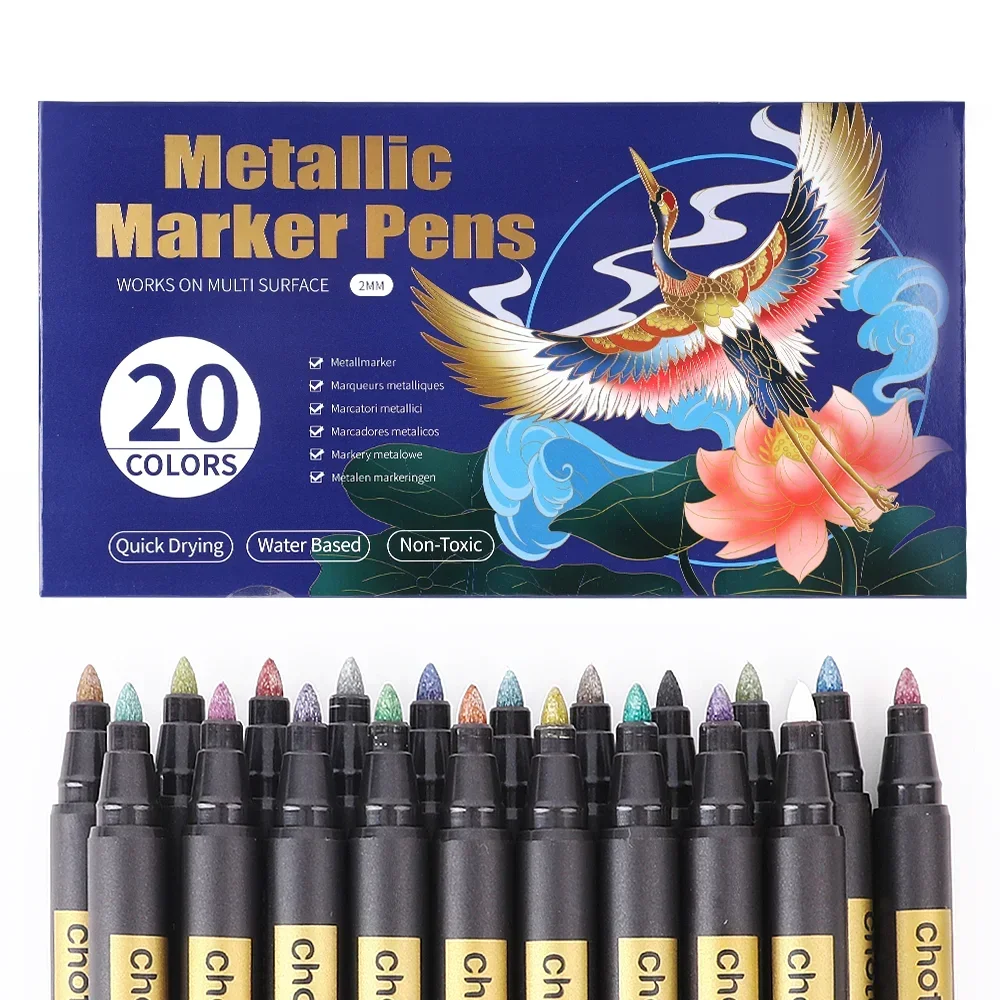 Farbenfrohe 20-Farben Permanent-Metallfarbmarker Wasserfeste Marker für Reifenprofil Gummi Stoff Metall Farbmarker Stifte – Detail 1