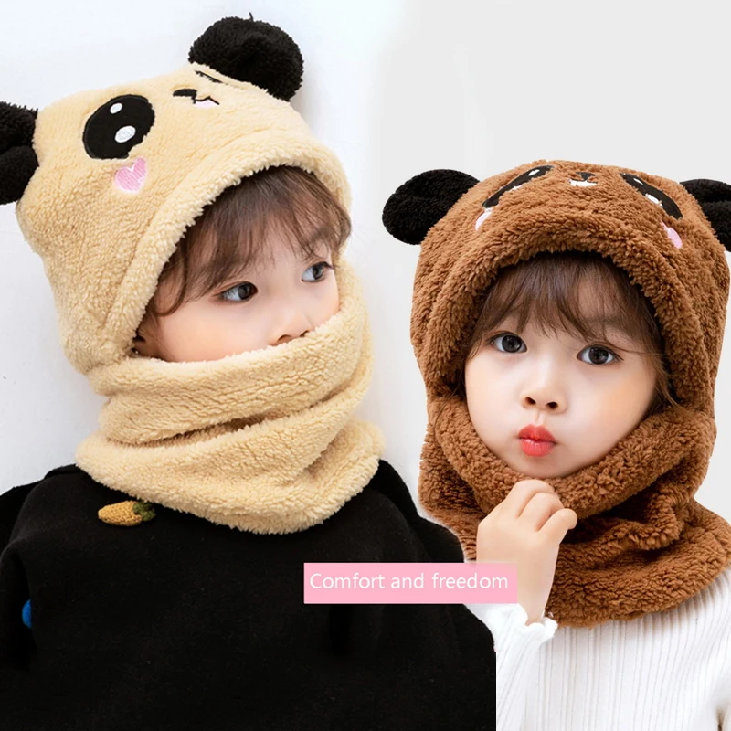 Children Cartoon Cute Bear Rabbit Hat Scarf woolen hat kids bonnet cap children beret led beanie hat Girls Boys Winter Soft Thicken Scarves Beanie Double Warm Fleece Kids Hats